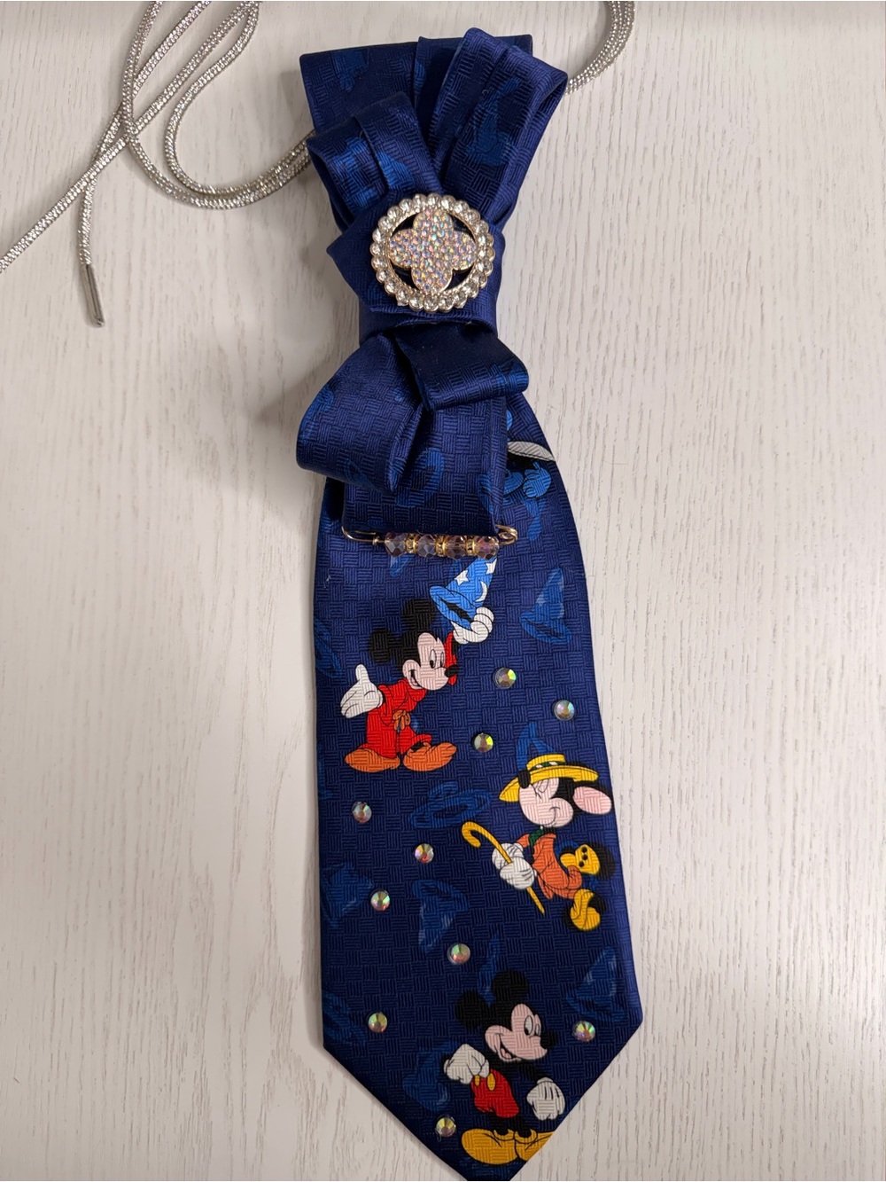 Blue Character Bow Necklace with Rhinestone Accent
Handmade
